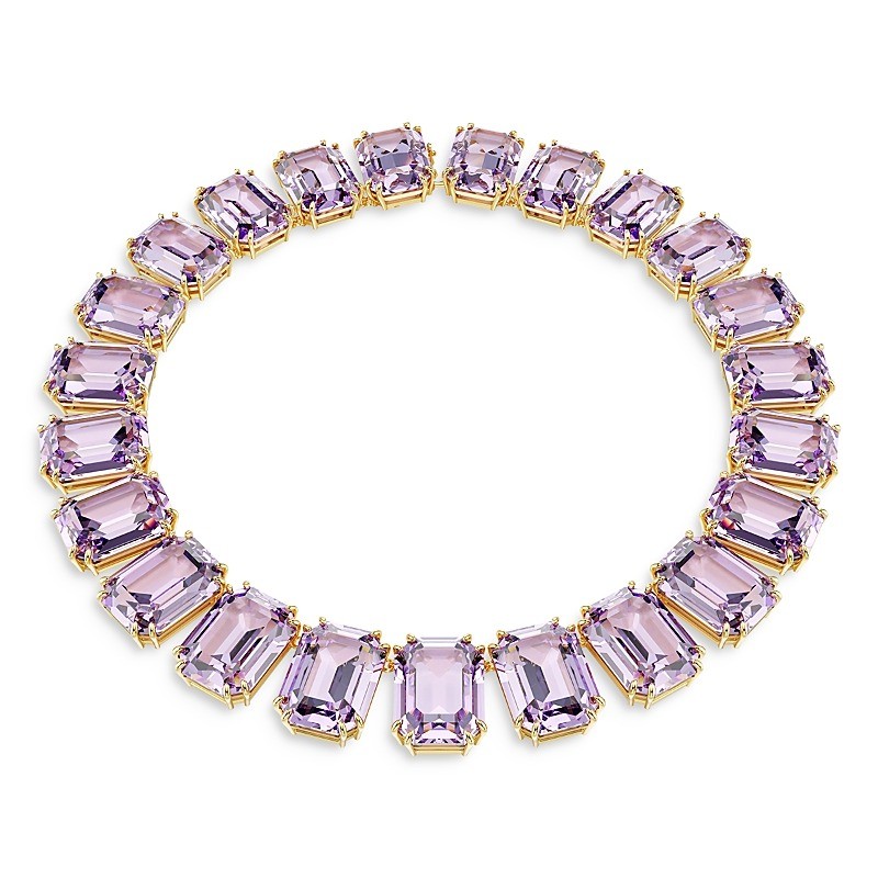 Millenia Tennis Necklace Oversized Crystals Octagon Cut Purple Gold-tone plated