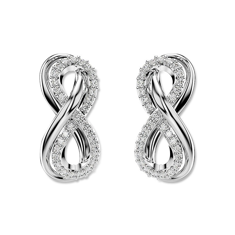 Hyperbola stud earrings, Infinity, White, Rhodium plated