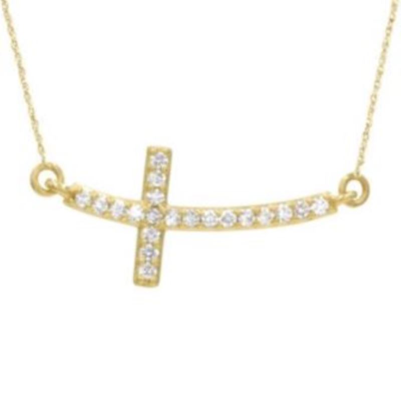 Sideways Curve Cross Necklace