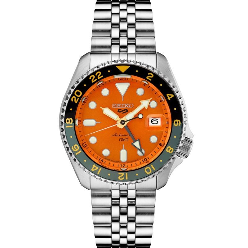 Mens 5 Sports SS Automatic Orange Dial Watch