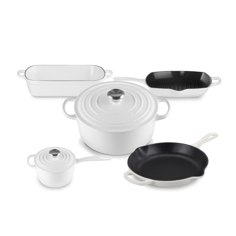7pc Signature Cast Iron Cookware Set - (White)