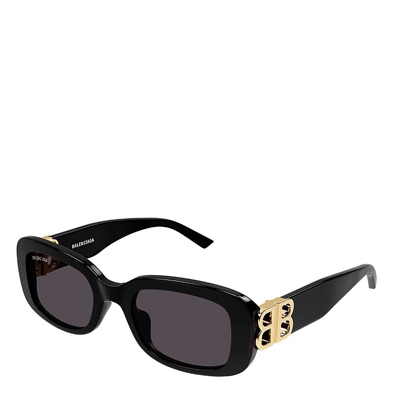 Women's Shiny Solid Black Rectangular Sunglasses