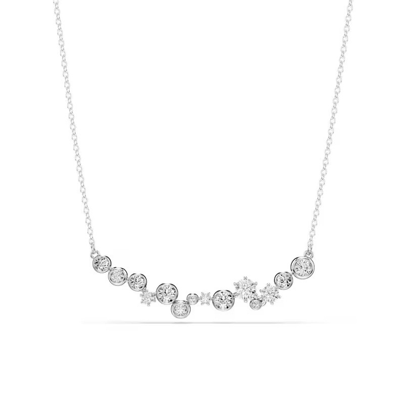 Constella necklace, Mixed cuts, White, Rhodium plated