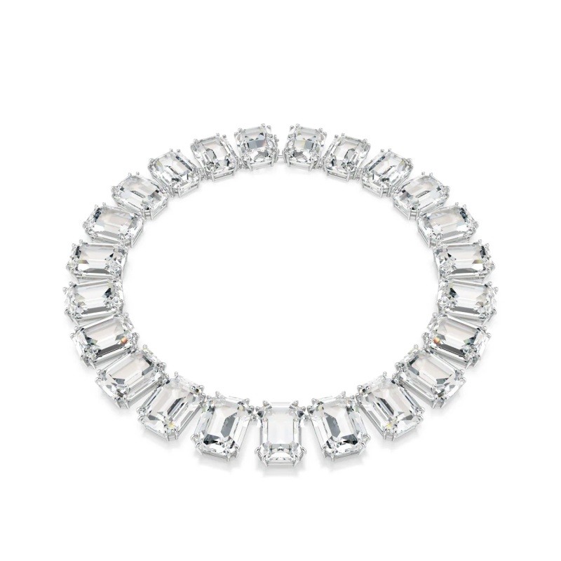 Millenia Tennis necklace, Octagon cut, White, Rhodium plated