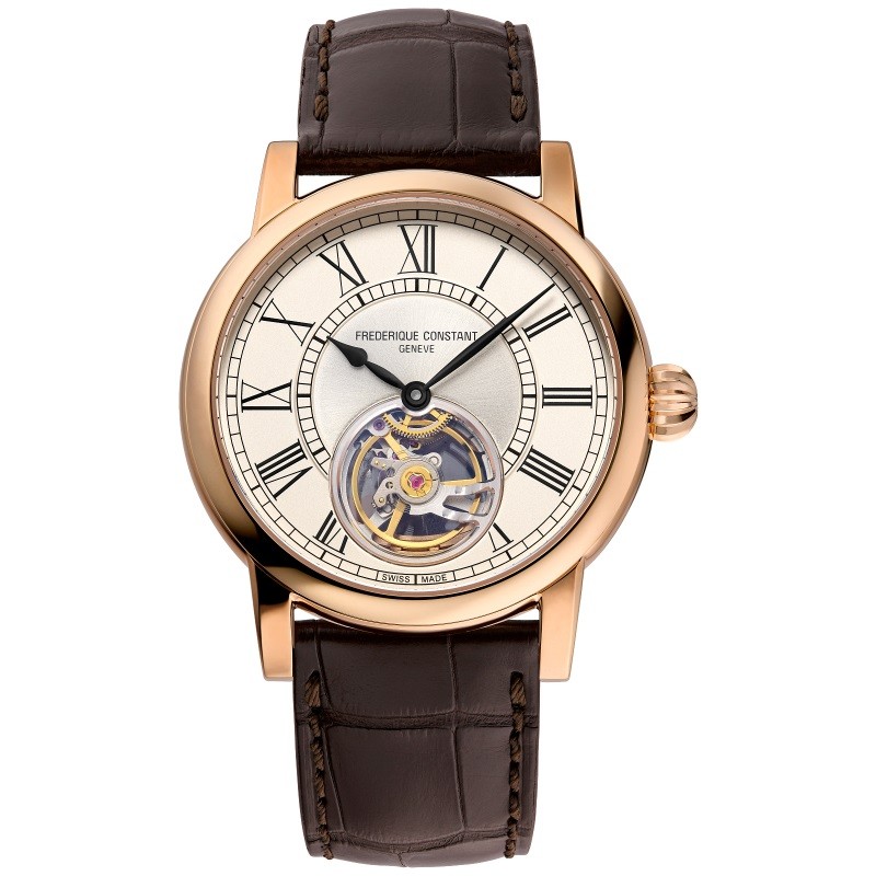 Mens Frederique Constant HEARTBEAT MANUFACTURE Alligator Strap watch, White dial