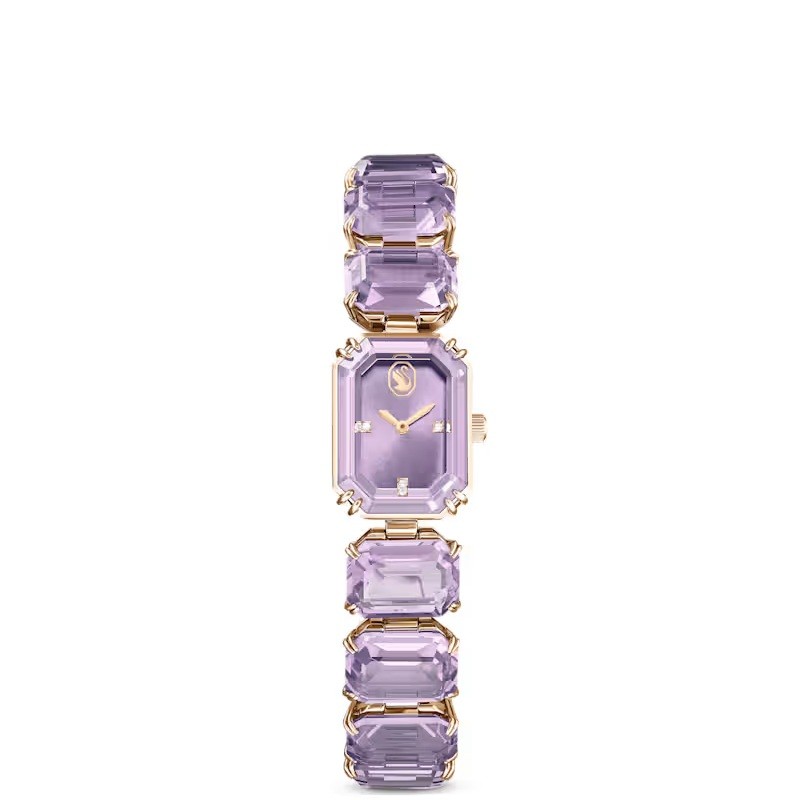 Watch, Octagon cut bracelet, Purple, Champagne gold-tone finish