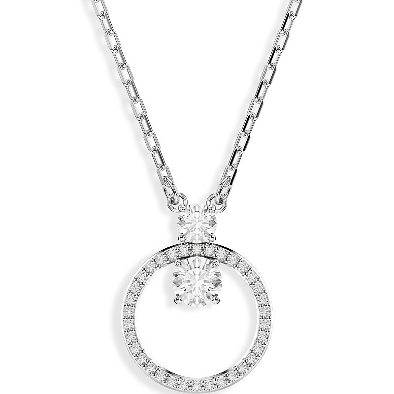 Constella pendant, Pavé, Round cut, White, Rhodium plated