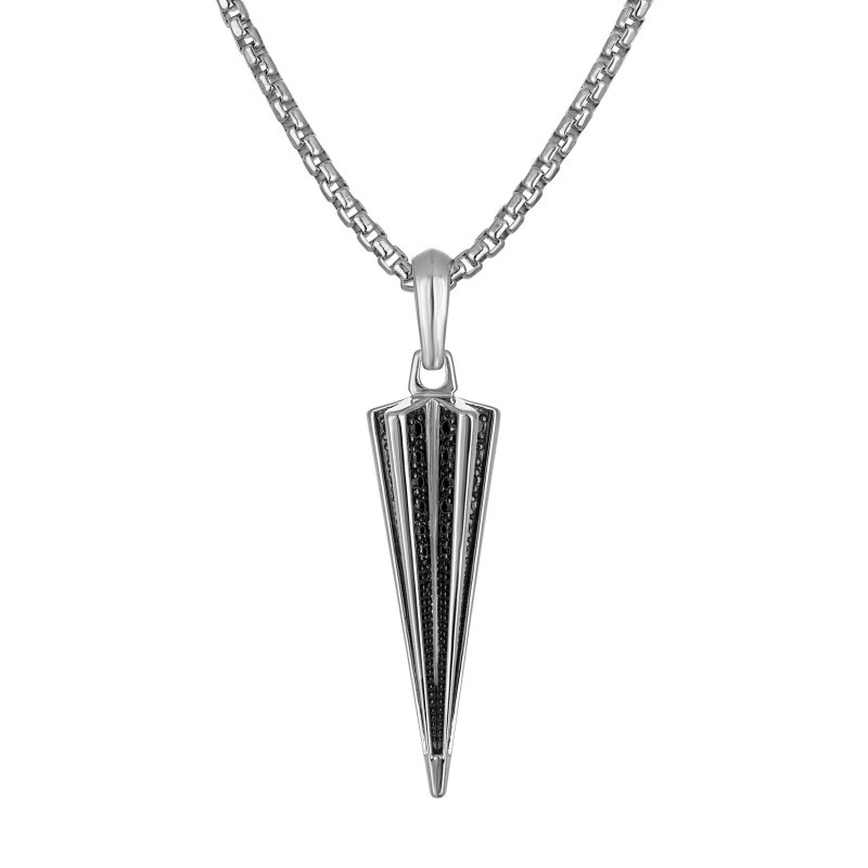 Silver .25 cttw black diamond spike pendant