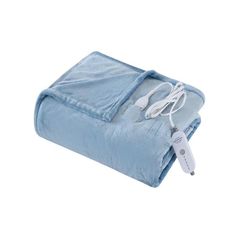 Heated Blue King Microplush Blanket