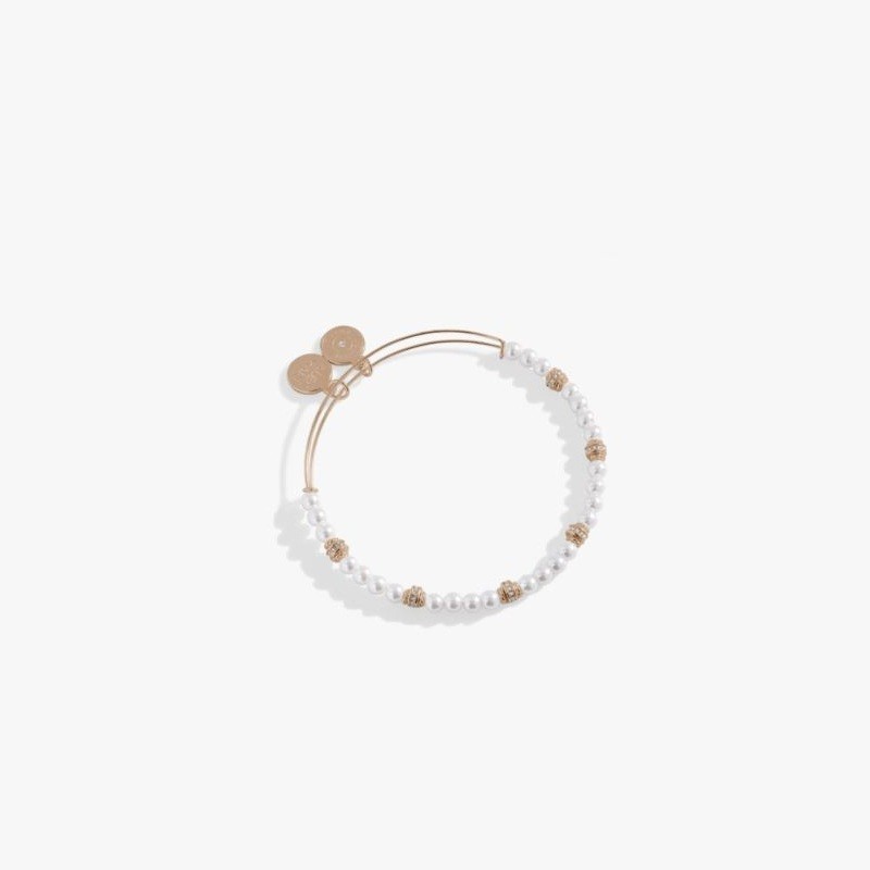 Pearl and Rondelle Beaded Bangle - Gold