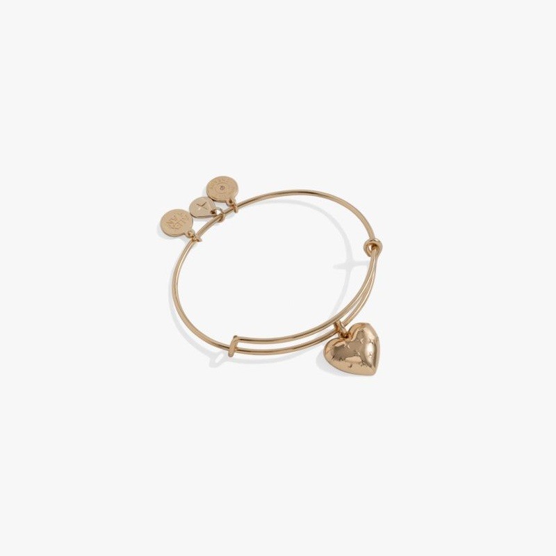 Metal Heart Charm Bangle - Gold