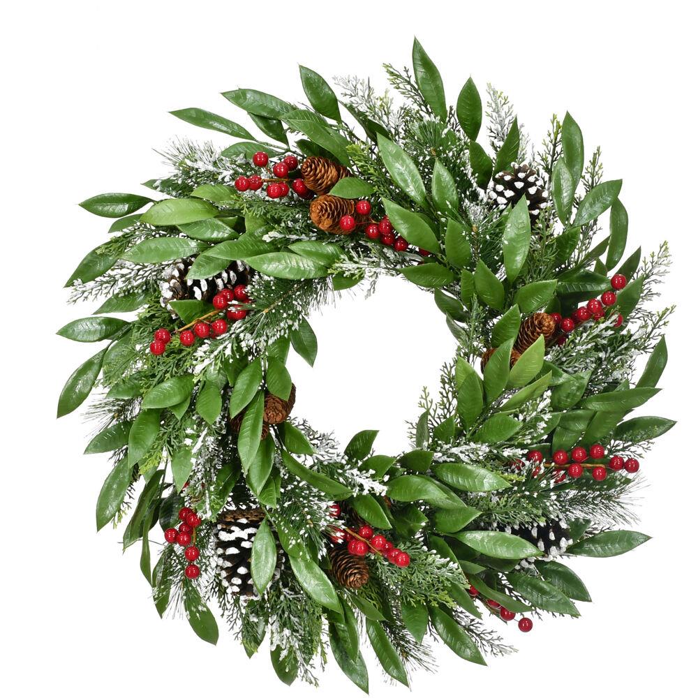 25In Mixed Leaf Wreath Door or Wall Hanging with Pinecones and Berries