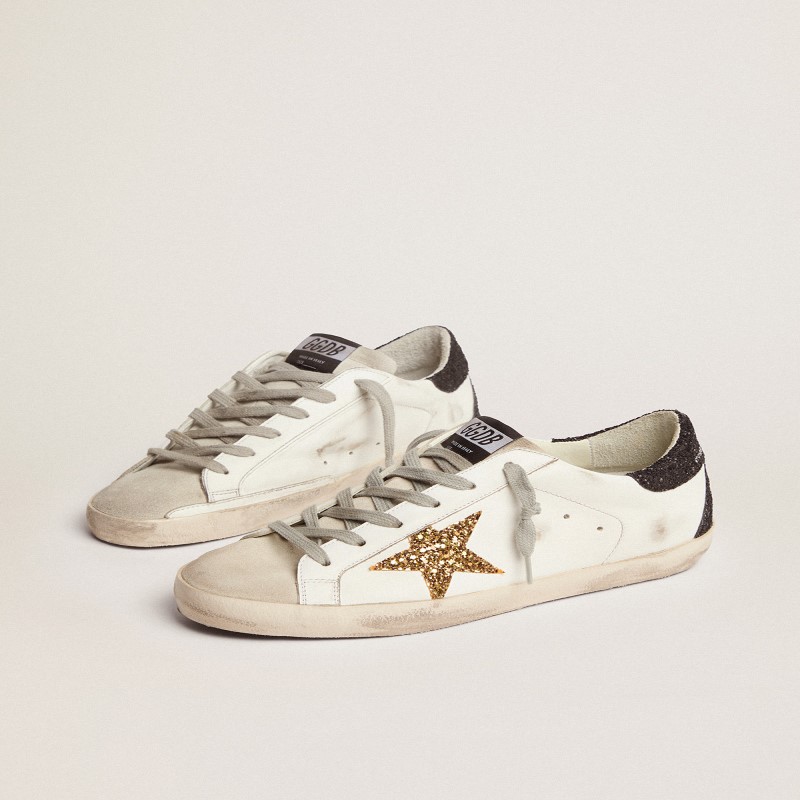 Superstar Sneakers With Gold Star And Glittery Black Heel Tab - (Size 10)