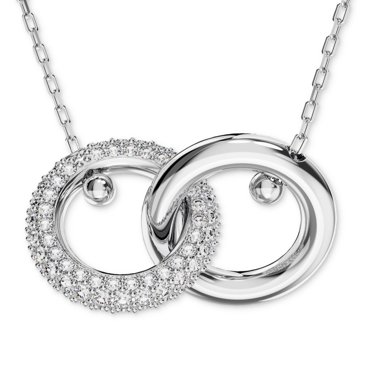 Dextera pendant, Interlocking loop, White, Rhodium plated