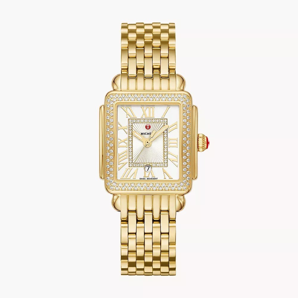 Michele Deco Madison Diamond Silver Dial Diamond Gold Plated Womens Watch