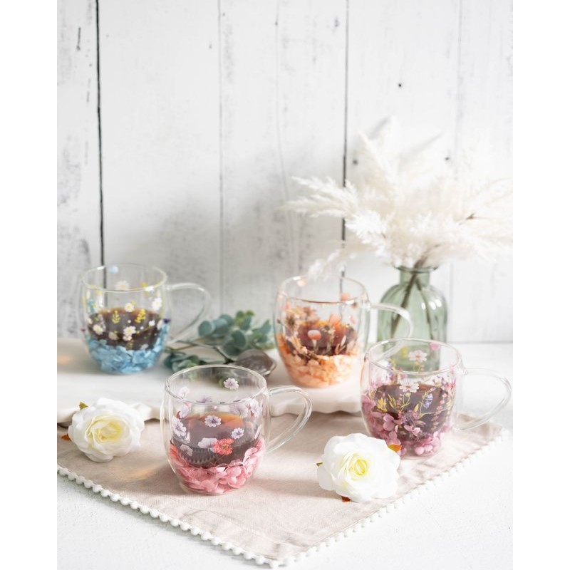 Double Wall Flower Mugs Set of 4