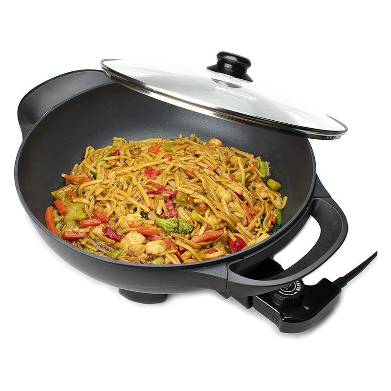 13 - Inch Non-Stick Flat Bottom Electric Skillet with Vented Glass Lid Black
