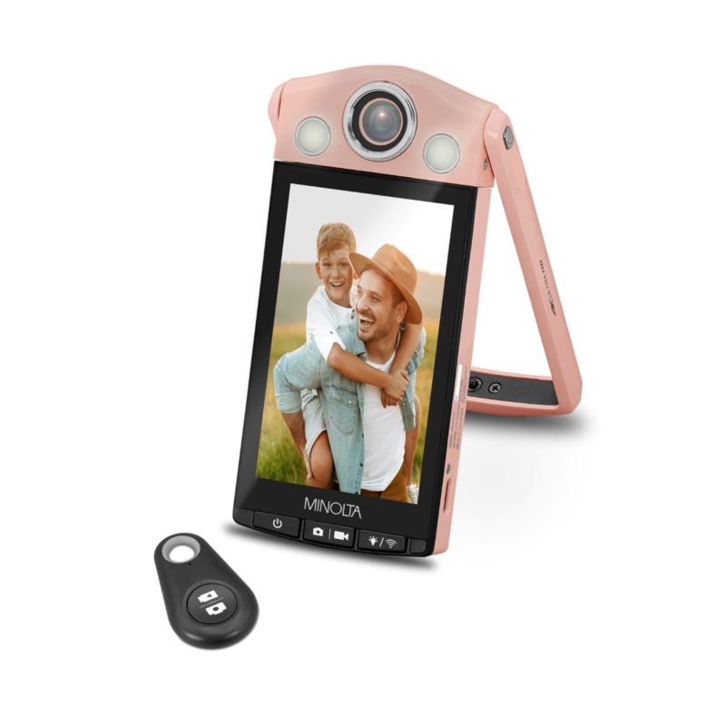 Pink 64MP 4K Vlogging Camera with Built-in Selfie Stand