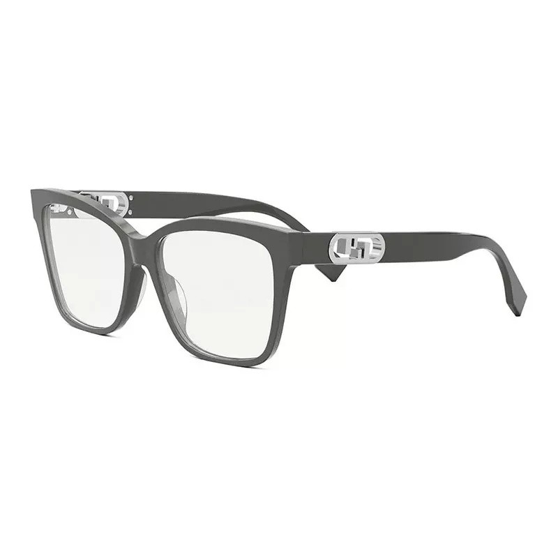 Square Full Rim, Shiny Grey Frame and Clear Demo Lenses Lens