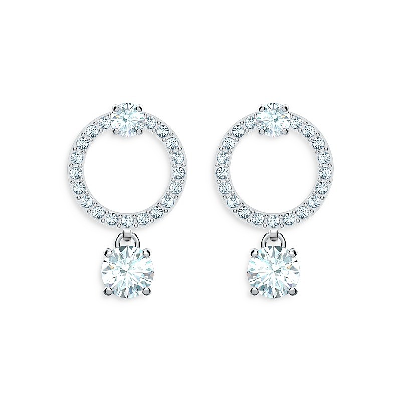 Attract hoop earrings, Round cut, White, Rhodium plated
