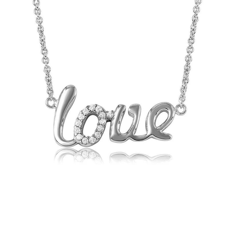 "LOVE" Word Necklace in Rhodium Plating over 925 Sterling Silver