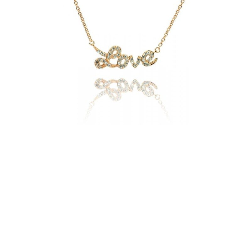 Clear CZ Love Pendant Necklace in Rose Gold Plating over 925 Sterling Silver