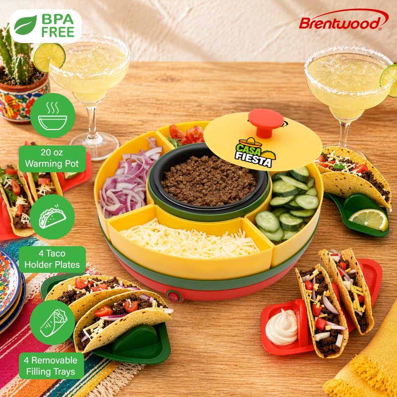 Heated Taco Serving Bar Set with 4 Topping Trays and 4 Taco Holders