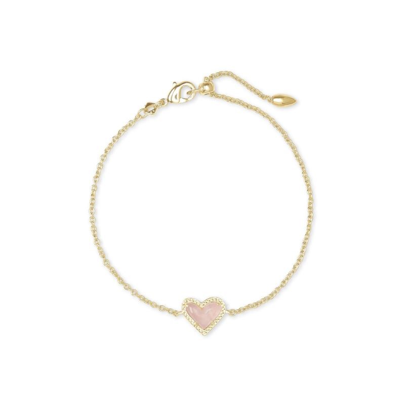 Ari Heart Gold Delicate Chain Bracelet in Rose Quartz