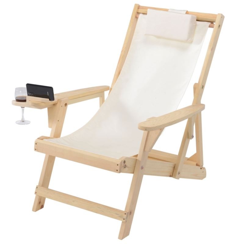 Canvas Sling Chair w/Beverage Holder - Beige
