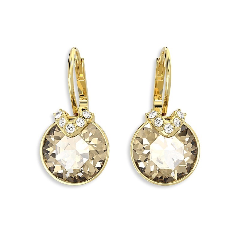 Bella V drop earrings, Round cut, Gold tone, Gold-tone plated