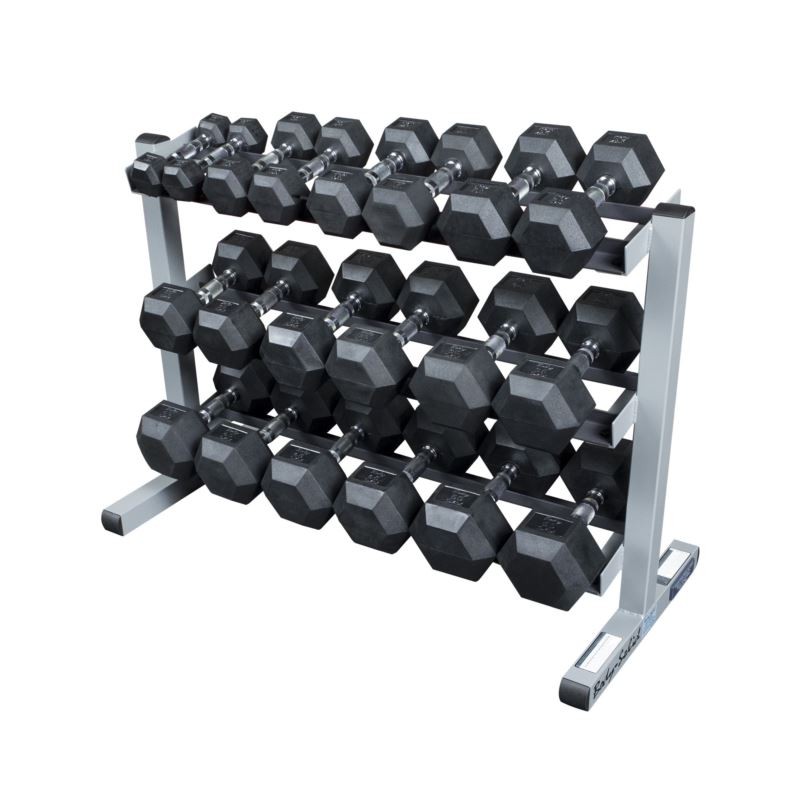 Rubber Dumbbell Set with Rack - 5 to 50 lb
