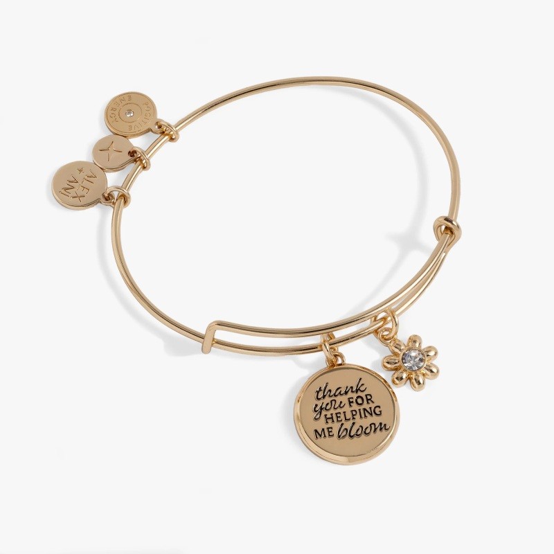 Thank You for Helping Me Bloom Charm Bangle - Shiny Gold