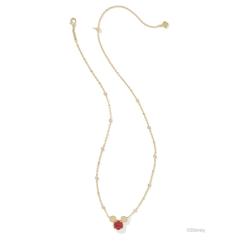 Disney Gold Mickey Mouse Short Pendant Necklace in Bright Red Drusy