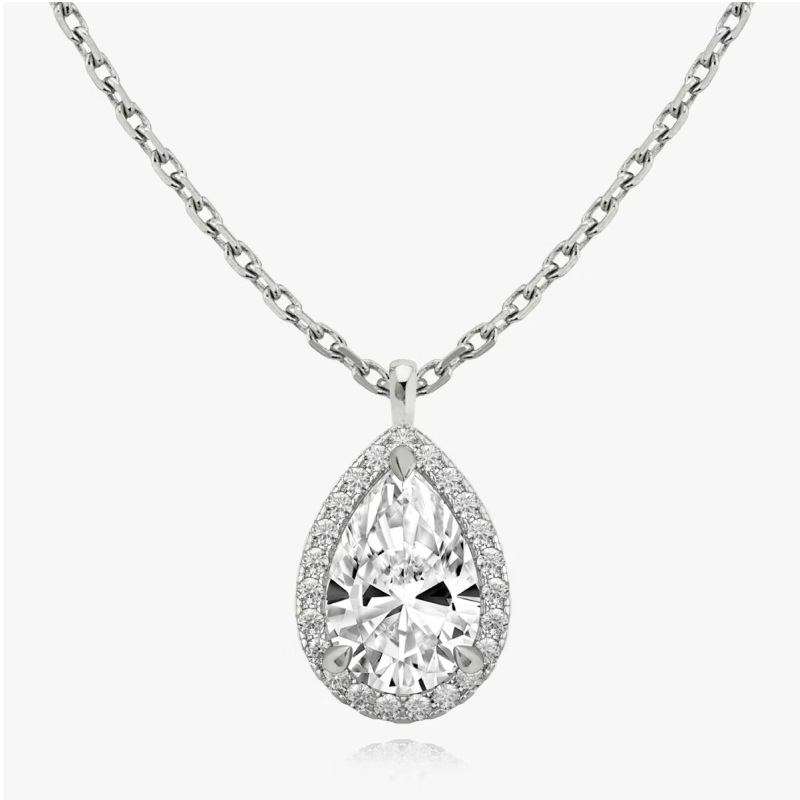 Pear Halo Necklace in 14K White Gold