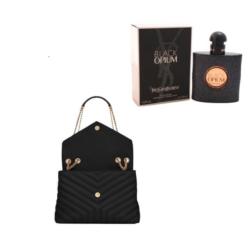 Lou Lou Medium In Quilted "Y" Leather (Black) With Black Opium for Women - 1.6 oz EDP Spray