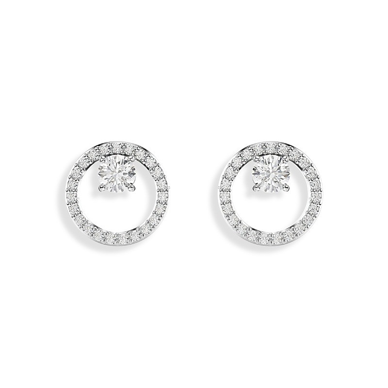 Constella stud earrings, Round cut, White, Rhodium plated