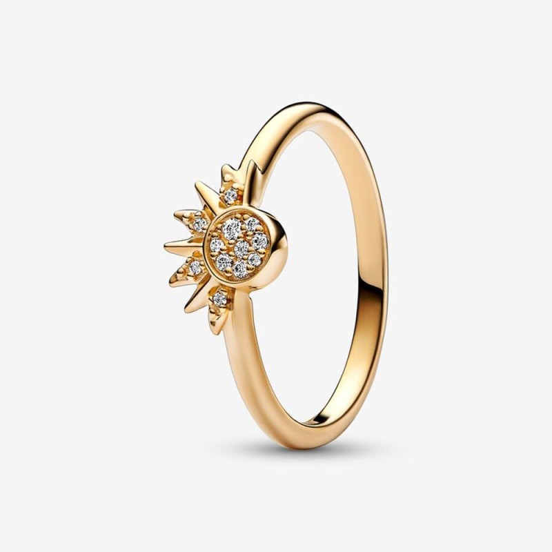 Celestial Sparkling Sun Ring Gold-Plated Size 7