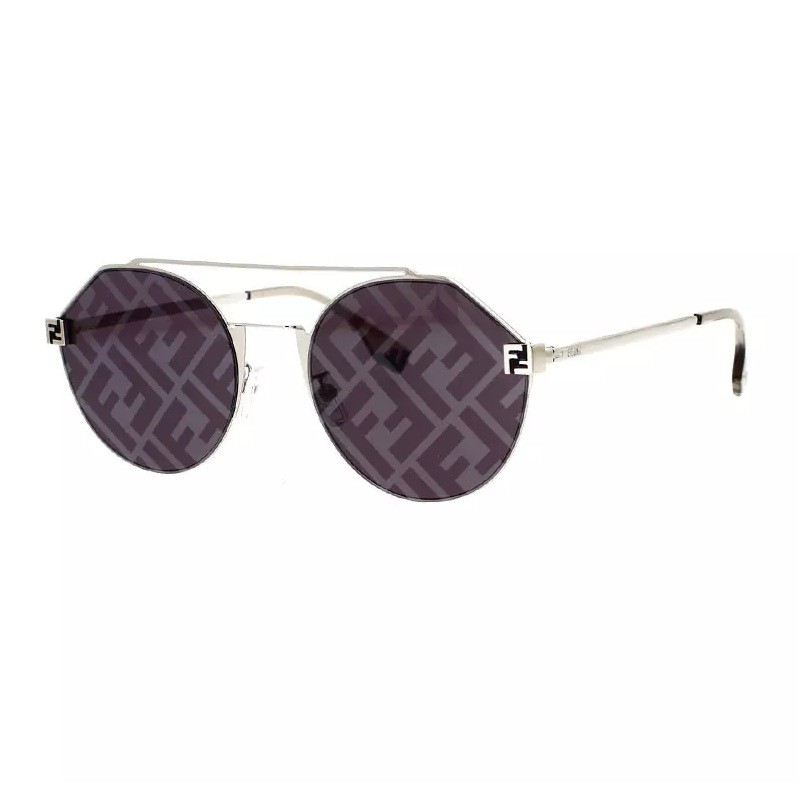 Round Full Rim, Silver Frame and Blue with FF Pattern Mirror Lens