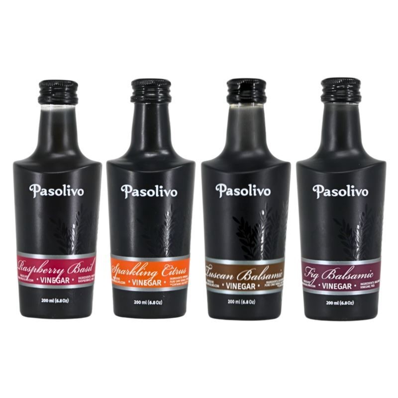 Raspberry Basil Vinegar, Sparkling Citrus Vinegar, Tuscan Balsamic & Fig Balsamic 200mL