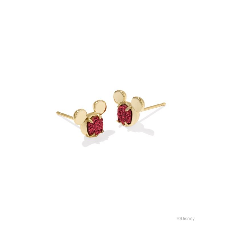 Disney Gold Mickey Mouse Stud Earrings in Bright Red Drusy