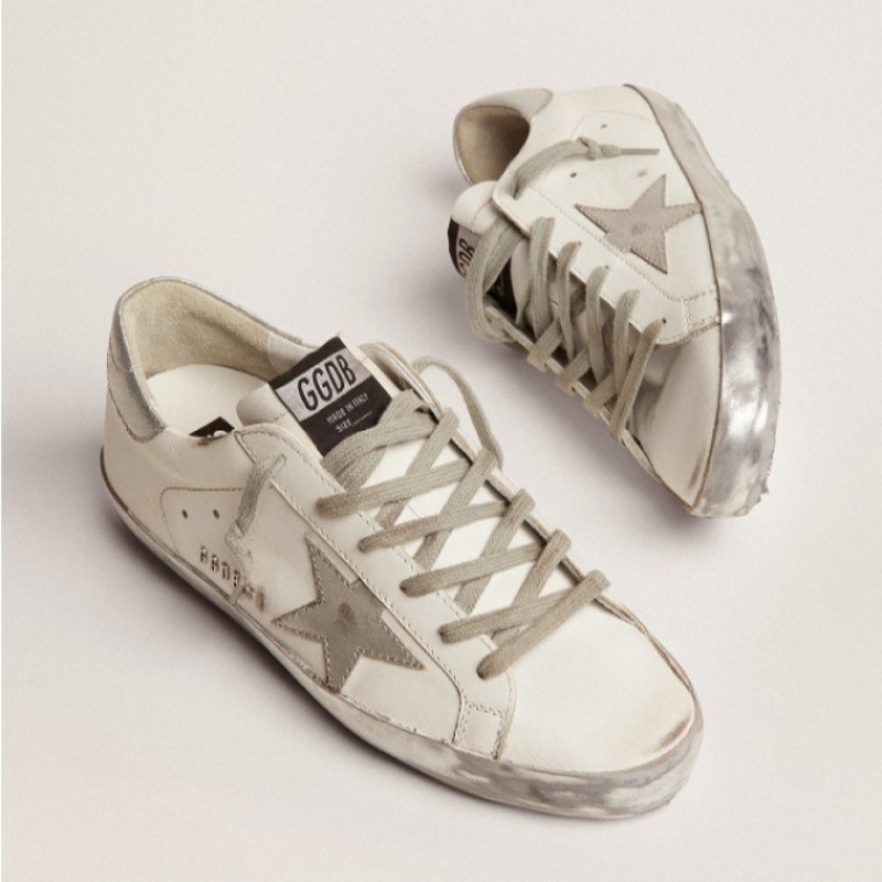 Women's Super-Star with silver sparkle foxing and metal stud lettering sneakers Size 8