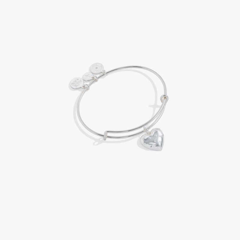 Metal Heart Charm Bangle - Silver