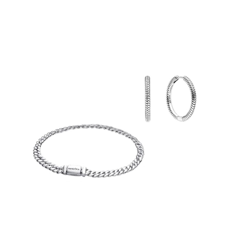 Cuban Chain Bracelet & Hoop Earrings Set