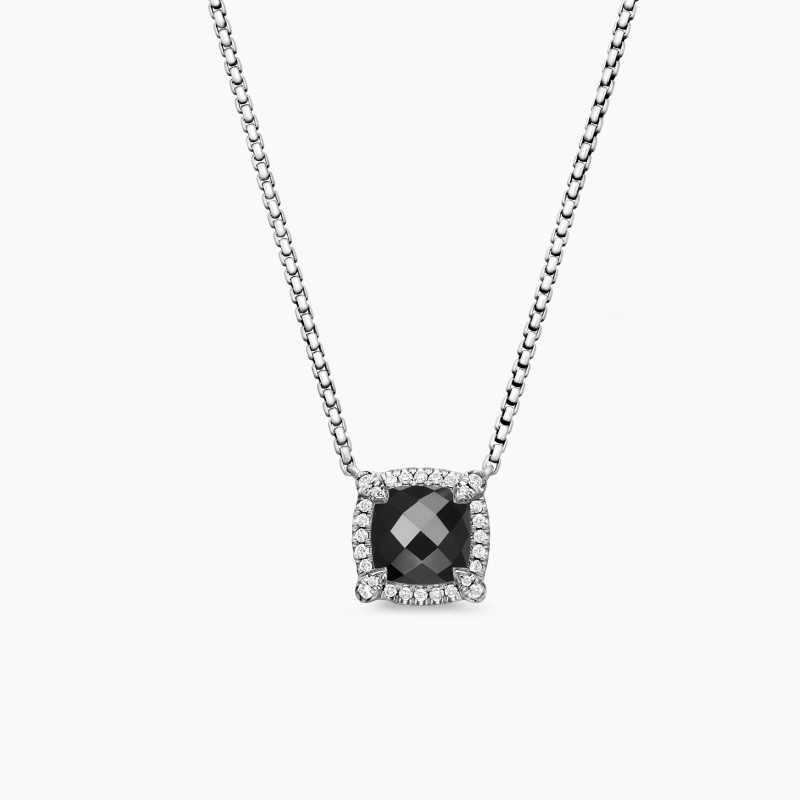 Petite Chatelaine Necklace - Sterling silver with Black Onyx and pave diamonds