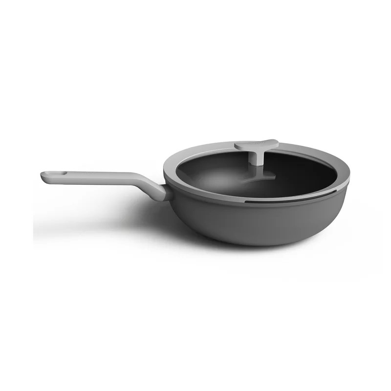 12.5 - Inch Leo Non-Stick Pan Cov Wok 6.2 Quart - (Grey)