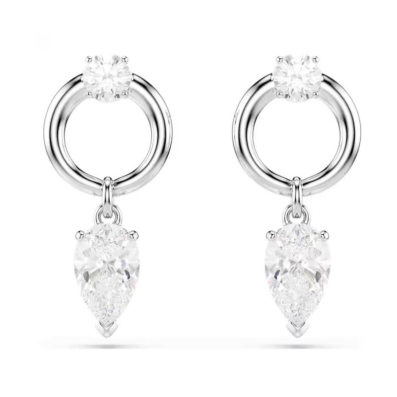 Mesmera drop earrings, Mixed cuts, White, Rhodium plated