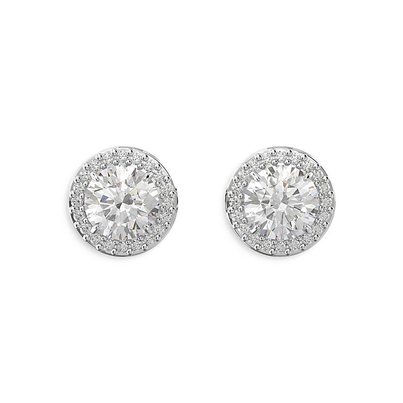Constella stud earrings, Round cut, Pavé, White, Rhodium plated