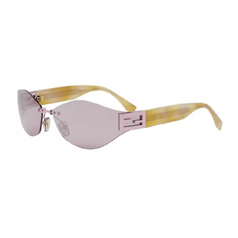 Geometric Rimless, Shiny Rose Frame and Violet Mirror Lens