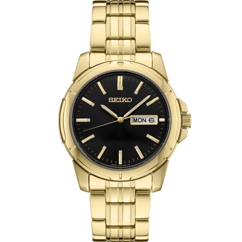 Mens Gold Case Black Dial Second Hand, Day/Date