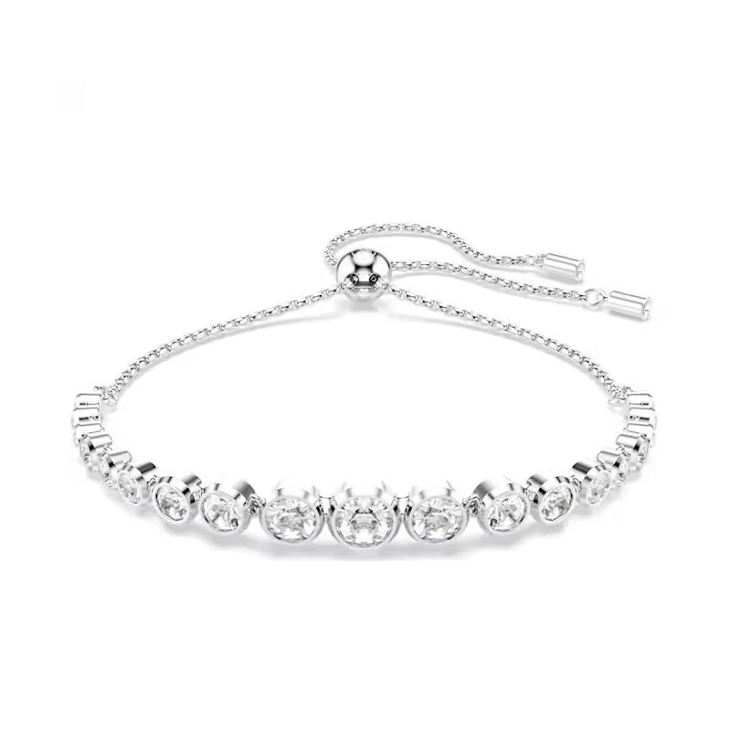 Imber Tennis bracelet, Mixed round cuts, White, Rhodium plated-Medium